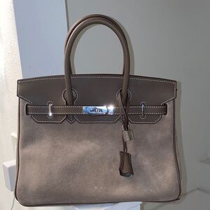 30cm etoupe gray grizzly top handle handbag. Bk30